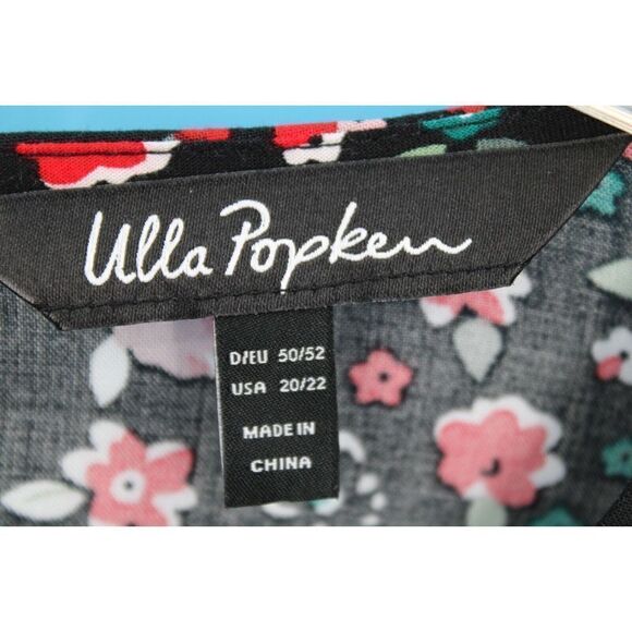 ULLA POPKEN PLUS SIZE 20/22 BLACK FLORAL PRINT BLOUSE WITH BELL SLEEVE WRIST - Picture 6 of 7